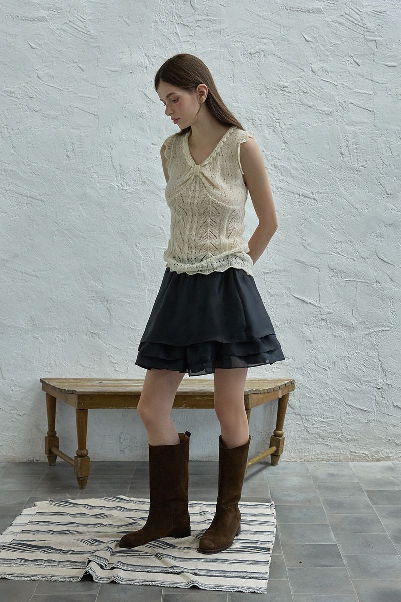 Ribbon sleeveless knit_cream