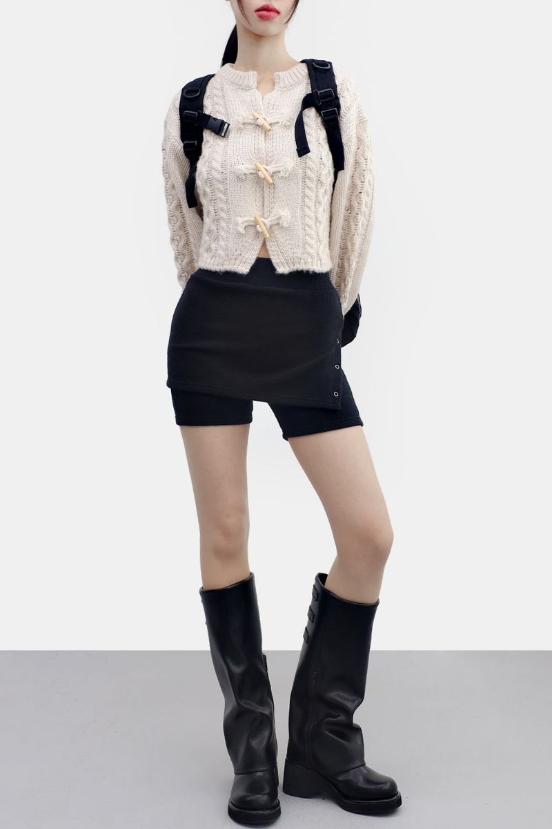 On-Fee Layered Eyelet Biker Pants