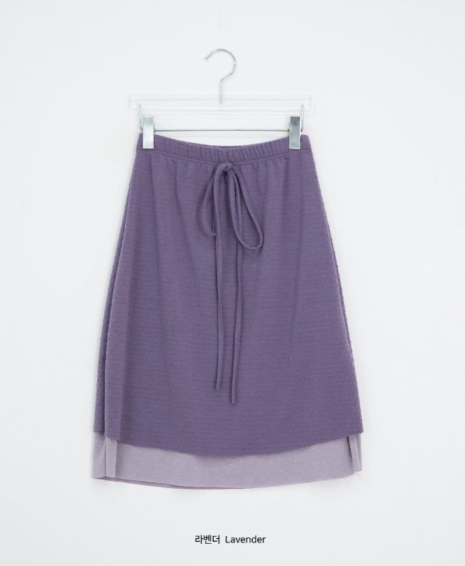 Haya Embossed Floral Layered Banding Midi Skirt