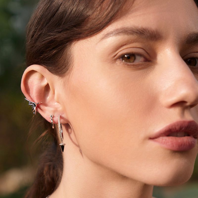 スパークルスパイク925シルバー+ロジウムメッキイヤーカフ/イヤーチェーンE053-11H