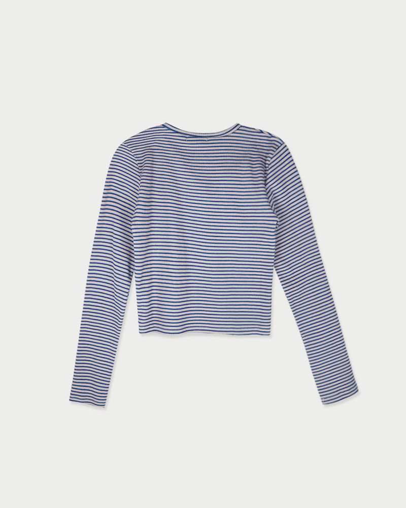 ストライプボタンTシャツ_ブルー
