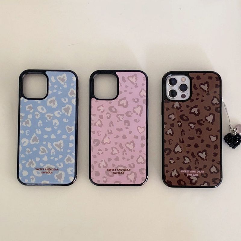  HEART LEOPARD GLASS BUMPER CASE (PINK / CASE ONLY)