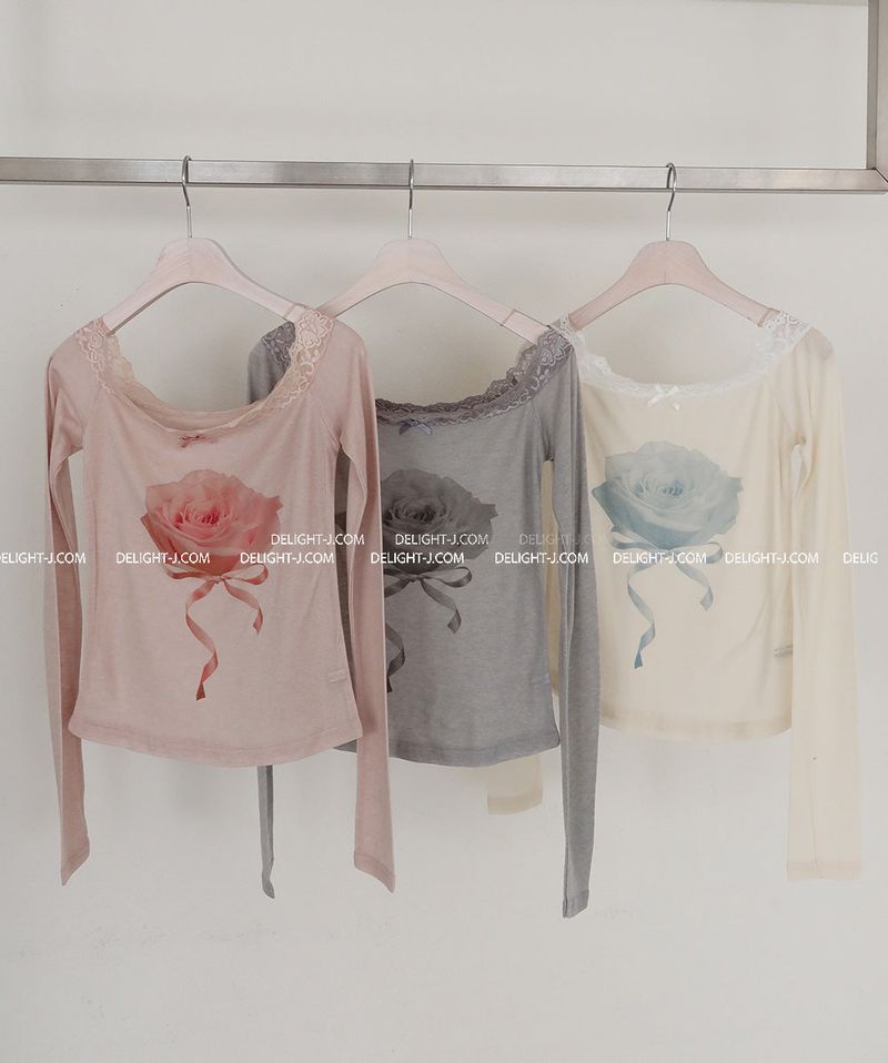 rose lace off-shoulder T-shirt