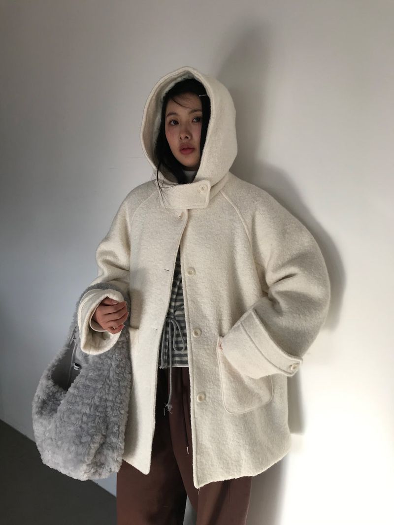 [MD Pick]Fine wool hooded half coat (2color)