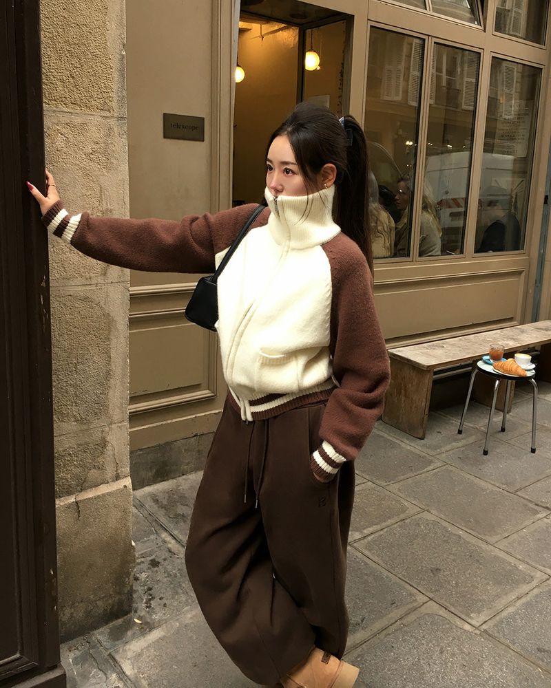 [ORIGINAL] Tard Color-Block Raglan Knit Zip-Up