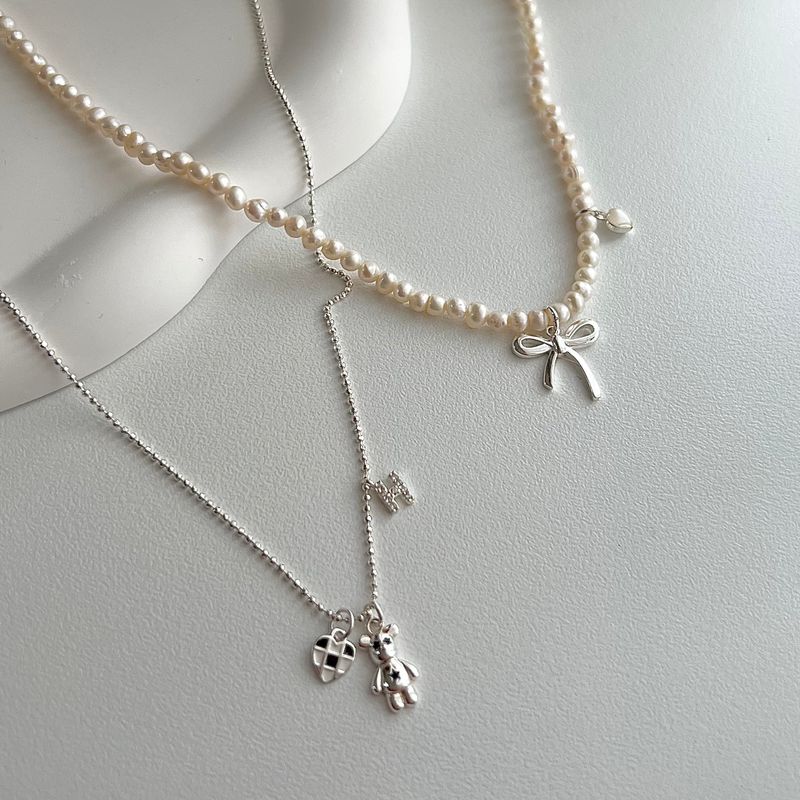 reu Ballet Core Ribbon Wedding Guest Look 925 Freshwater Pearl Embroidery Silver Heart Necklace