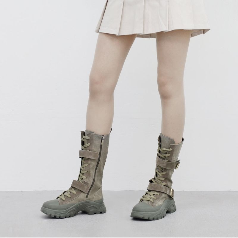 Ned Buckle Suede Middle Boots