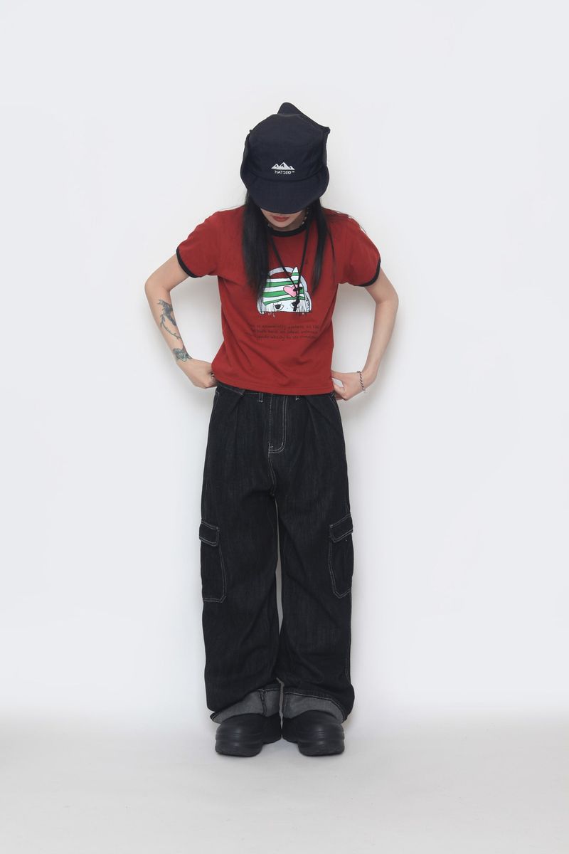 non-faded cargo denim pants