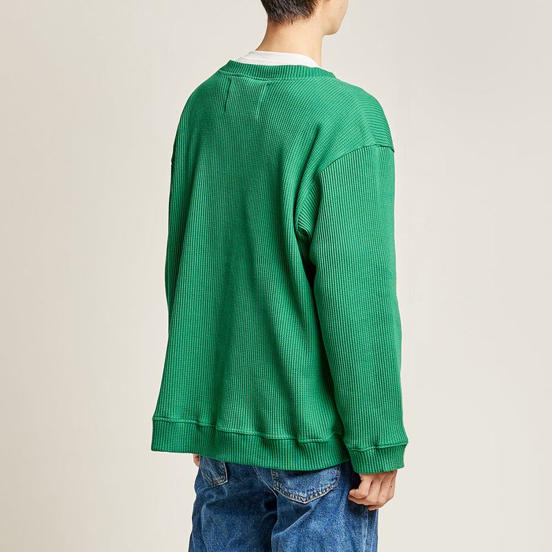 DAMP ROUND-NECK WAFFLE CARDIGAN_GREEN