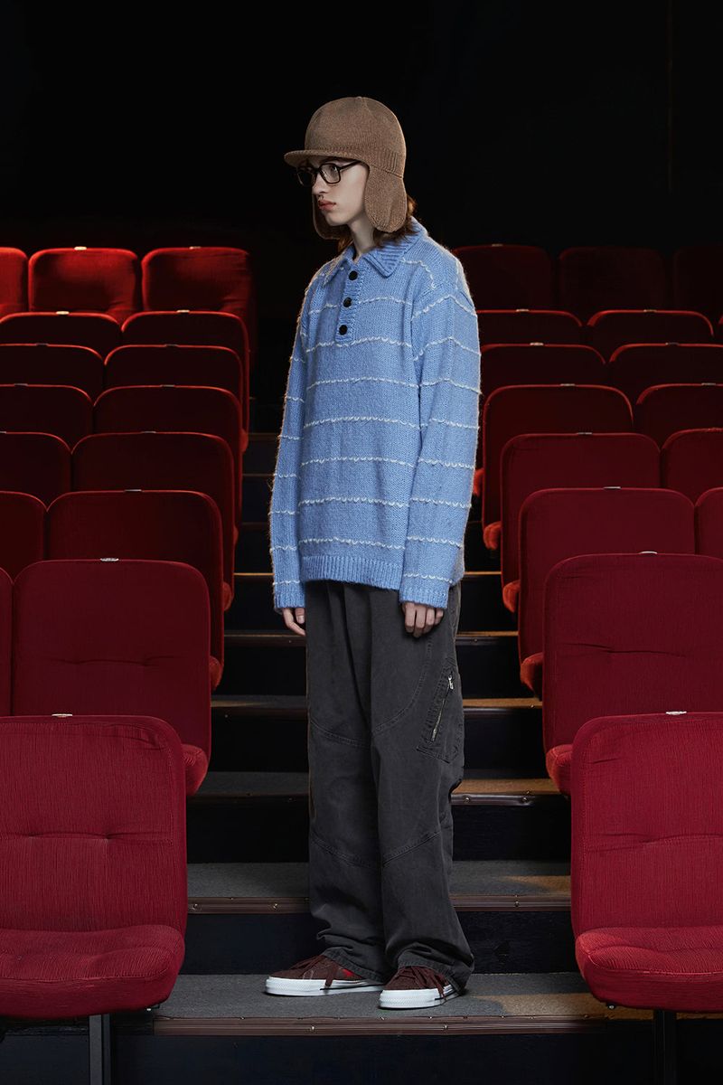 STITCH RUGBY POLO KNIT / SKY BLUE