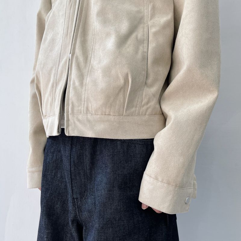 Zip Pocket Slightly Cropped Suede Jacket