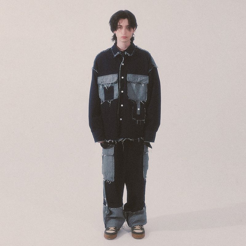 grunge roll-up denim pants_blue