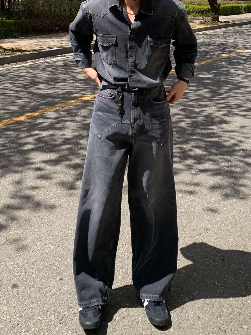Western Brush Wide Denim Pants