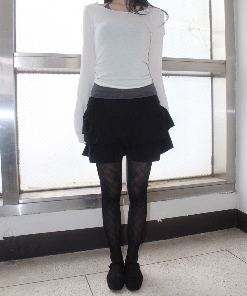 marron tiered skirt pants