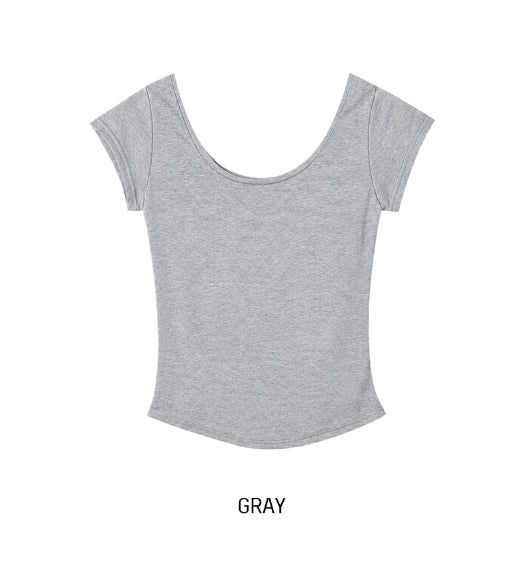 [1+1] Way Basic Slim U-Neck Short Sleeve