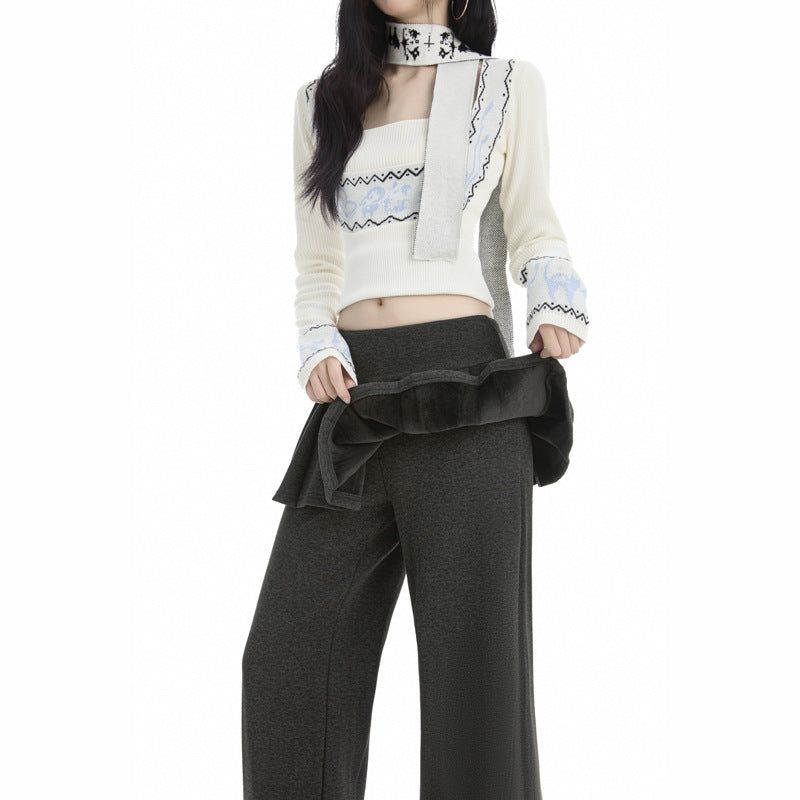 Layered Pleated Skirt Flare Pants