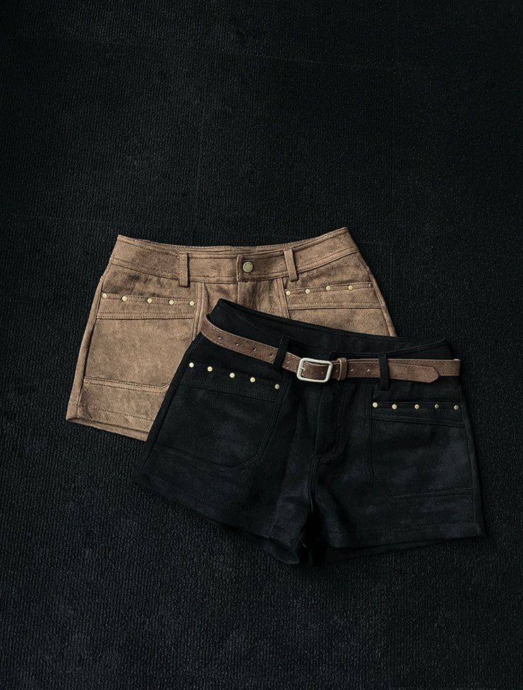 [Belt set] Rivet Suede Shorts