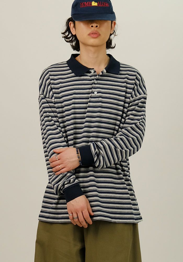 SEMIKAJI(セミカジ)の「HE Stripe Rugby Overfit Collar T(Tops)」