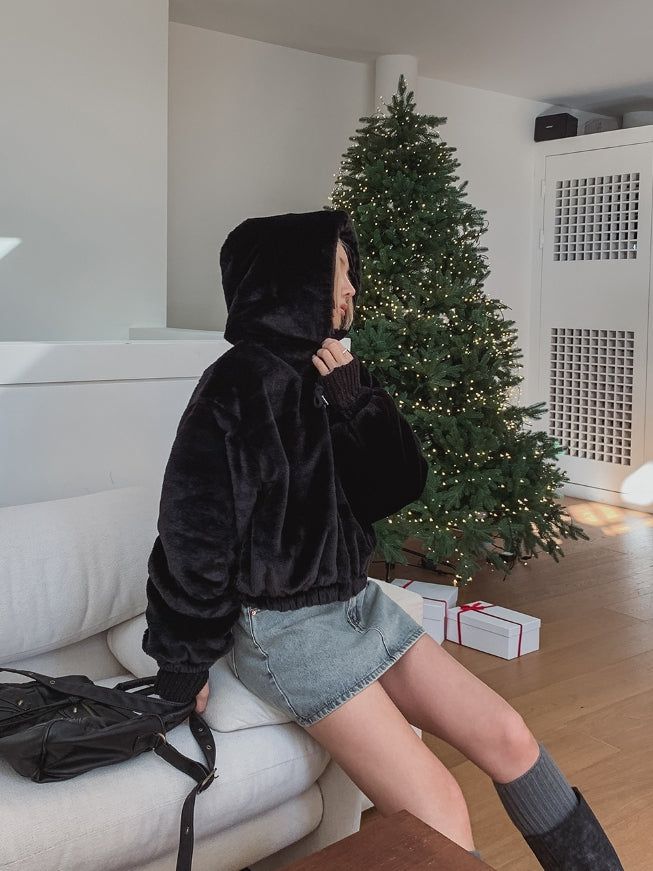 Cardi crop hooded fur jumper
