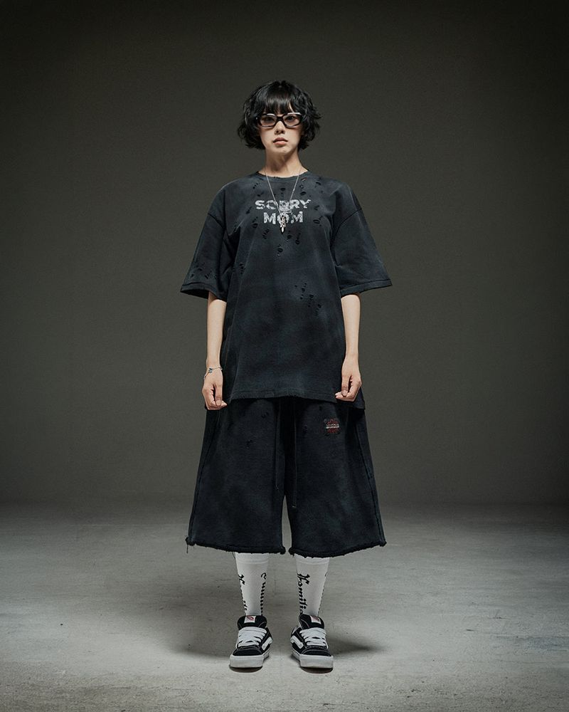 Washed destroyed bermuda P dusty black