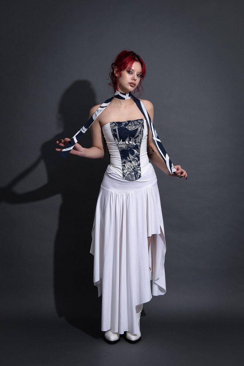 ASYMMETRIC SHIRRING SKIRT #WHITE