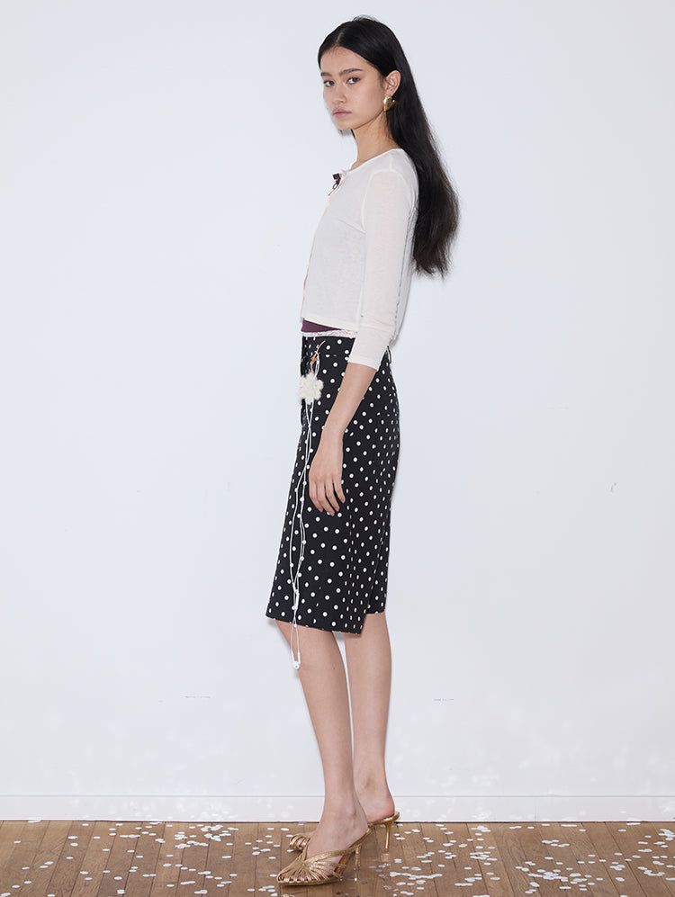 rirri 25 Spring/Summer Collection - カジュアルブラック&ホワイトポルカドットクロップドパンツ (高密度コットン100%)