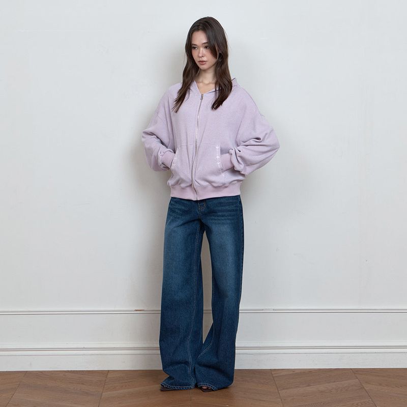 C HOODED KNIT ZIP-UP_PINK