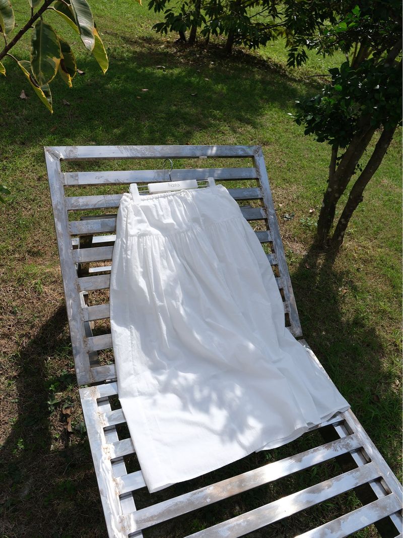 Shirring Cotton Maxi Skirt (White)