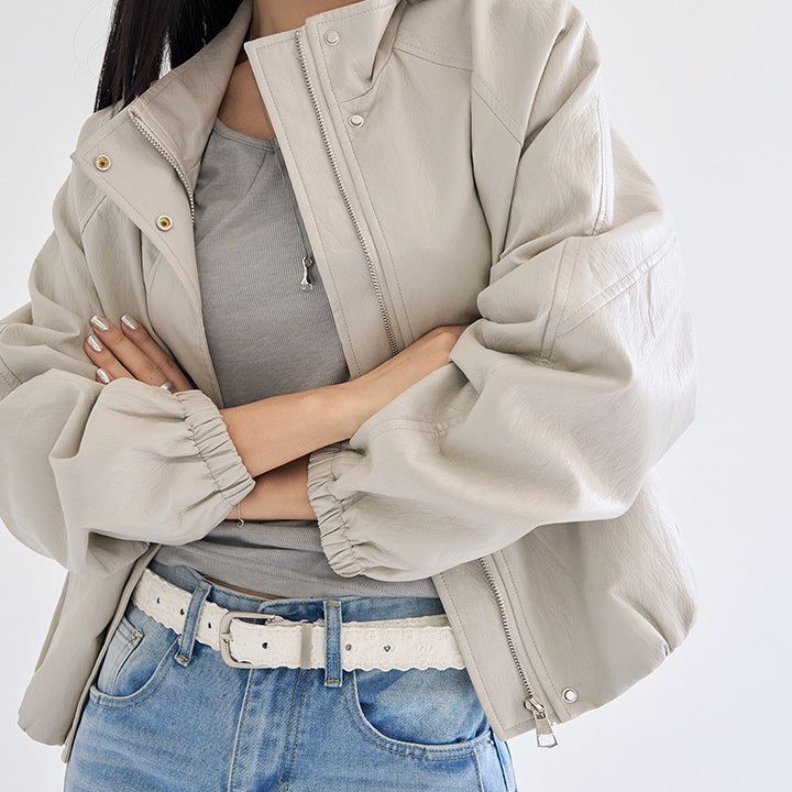 blitti(ブリッティ)の「Evean Panel Banding High Neck Leather Jumper -3color(Jackets/Outerwear)」