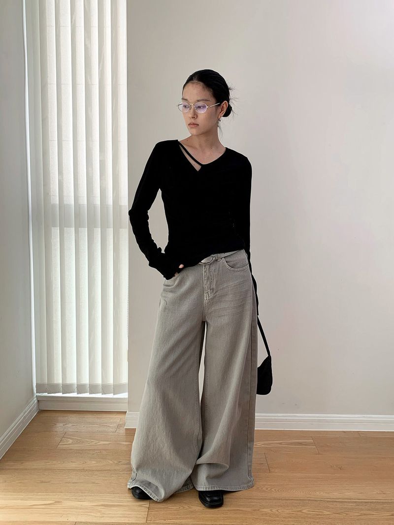 Four Seasons Wide Washed Cotton Pants