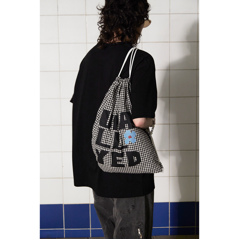 LOGO GINGHAM CHECK GYM SACK / BLACK