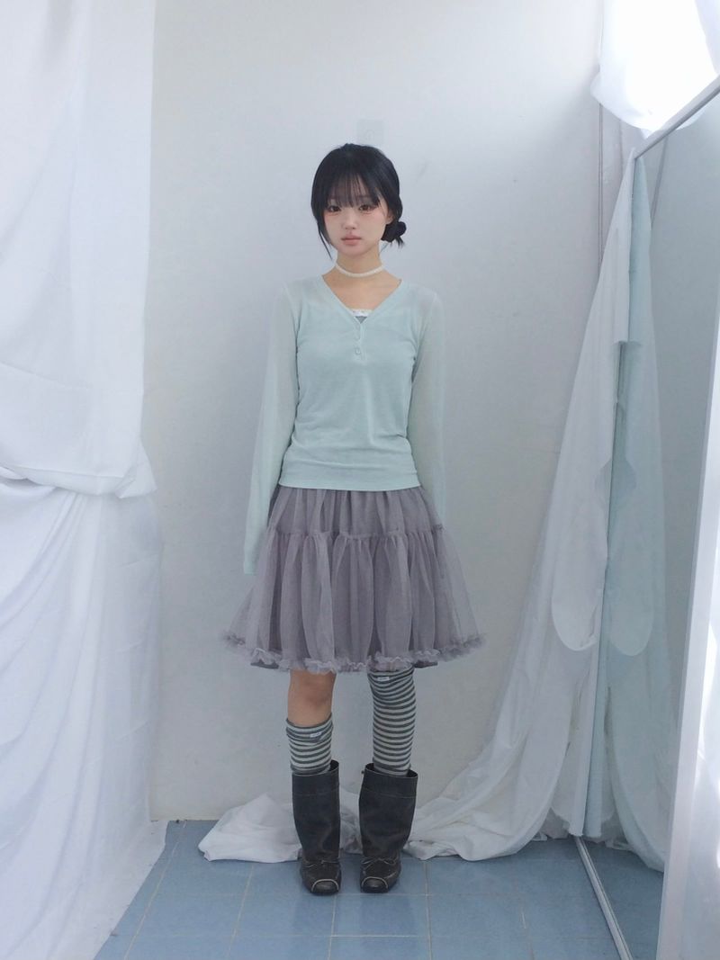 soft shirring frill skirt