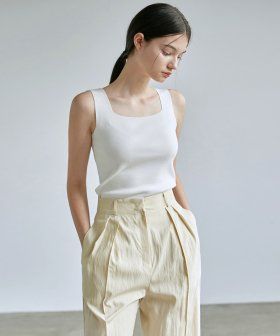 SQUARE NECK KNIT SLEEVELESS_BEIGE