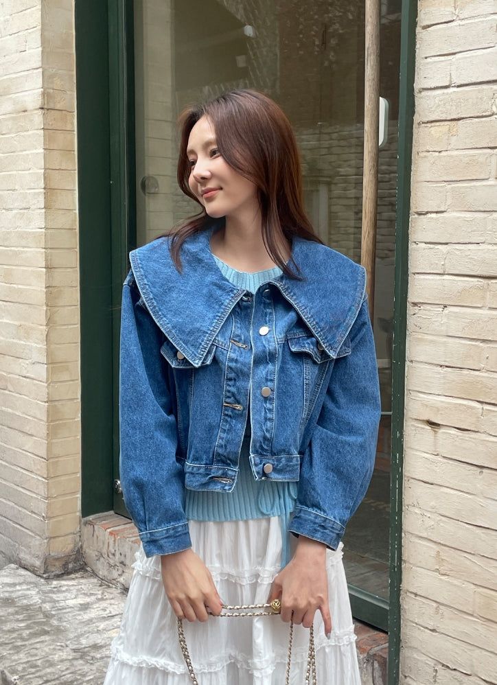 Milo Big Collar Crop Denim Jacket