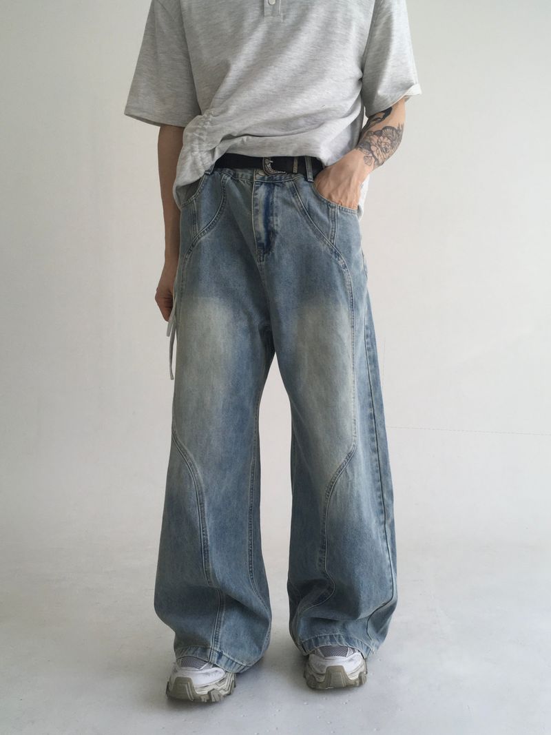 wave curved wide denim(blue)