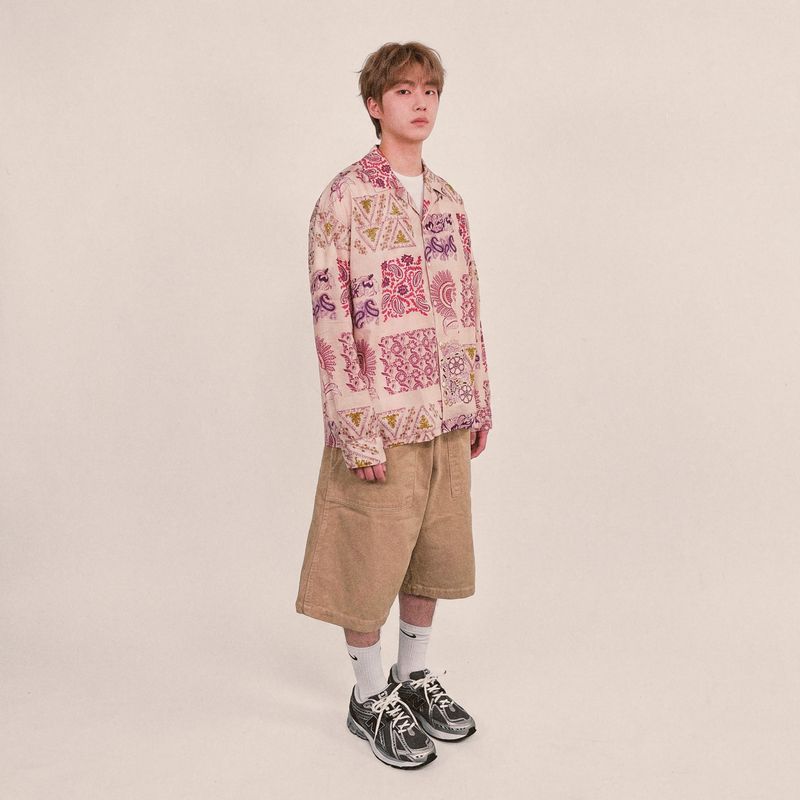 ethnic paisley open collar shirt_purple