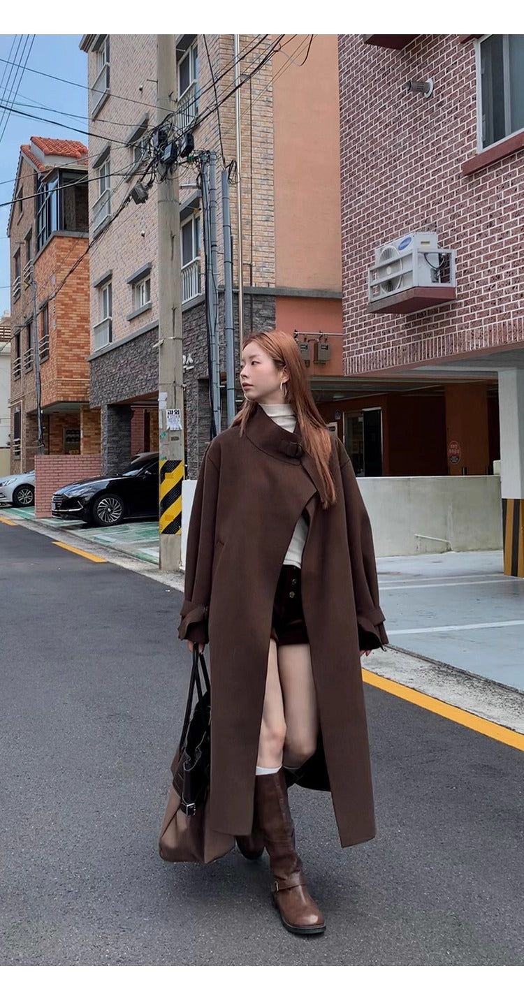 dark brown wool handmade long coat
