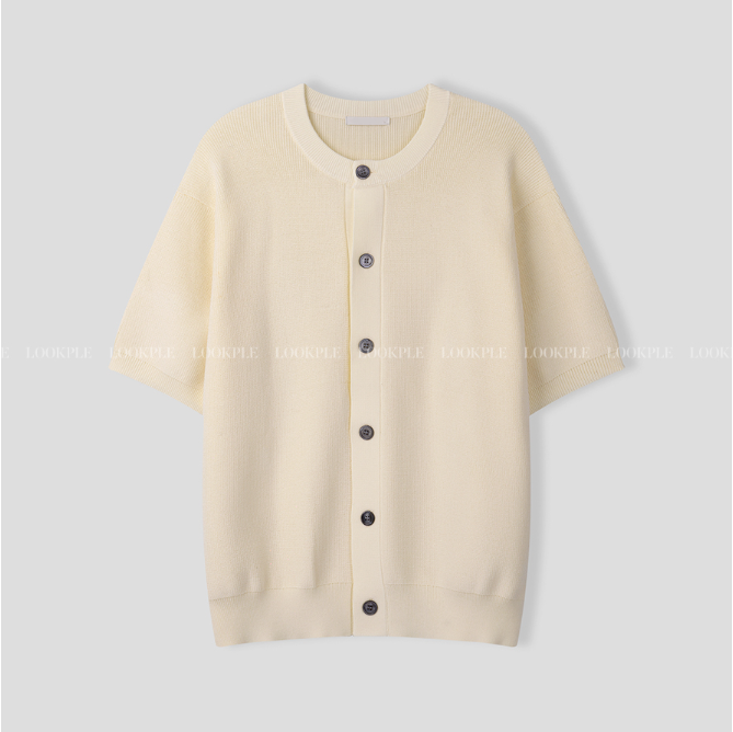  Slag Cooling Hachi Knit Short Sleeve Round Cardigan