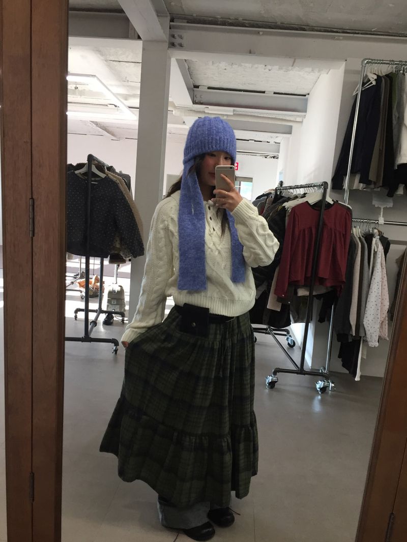 Windy Checkered Long Skirt (1color)