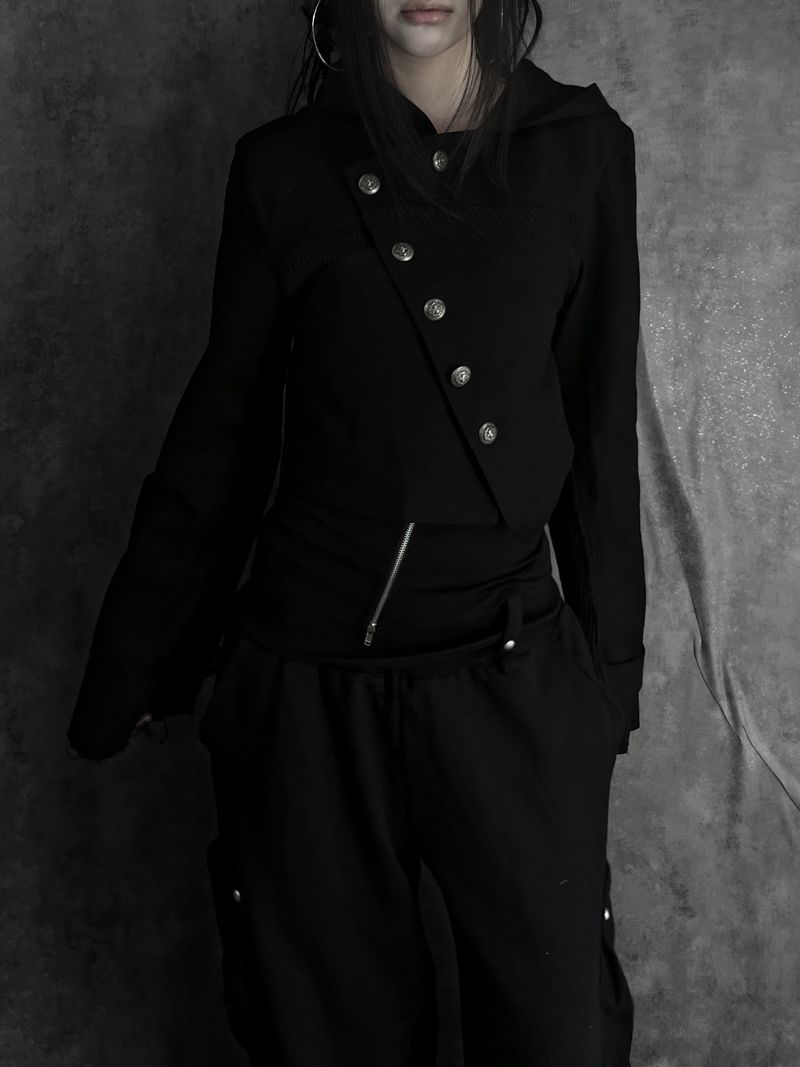 diagonal button color block jacket