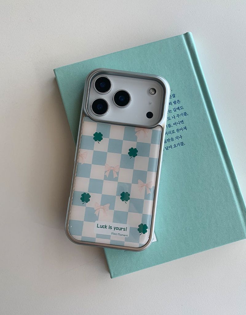 [MADE]四つ葉のクローバー シルバーエポキシバンパー iPhoneケース