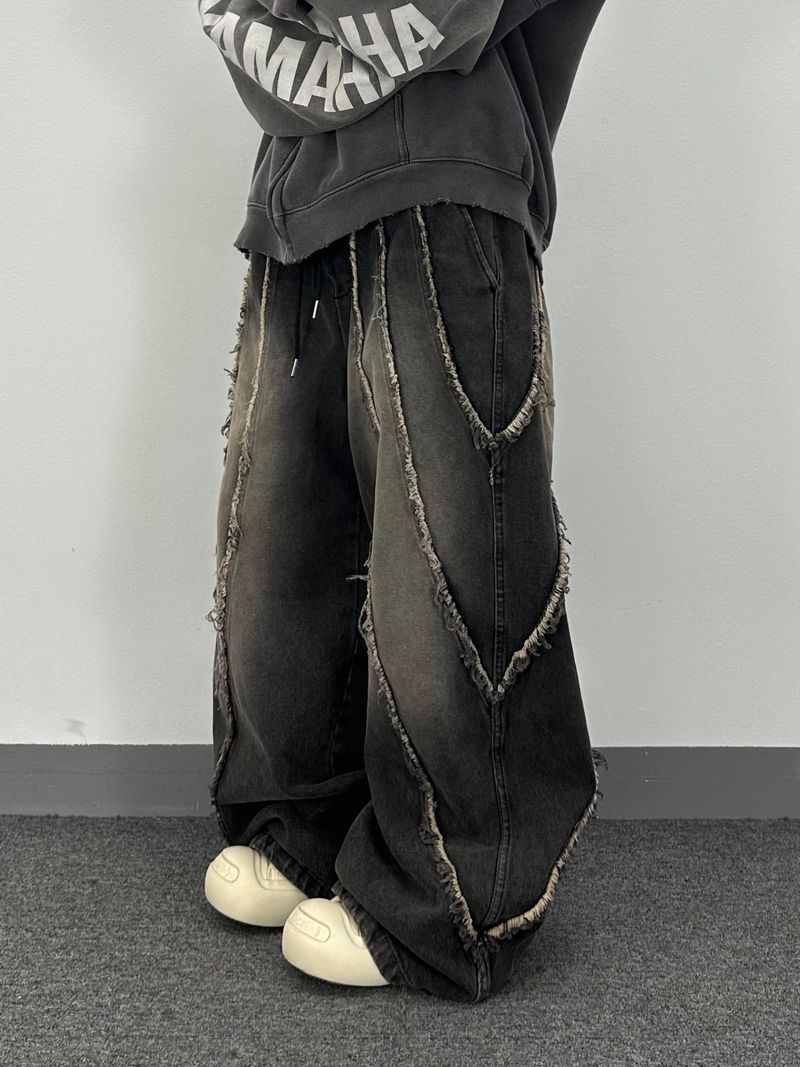 flow cut-off denim pants