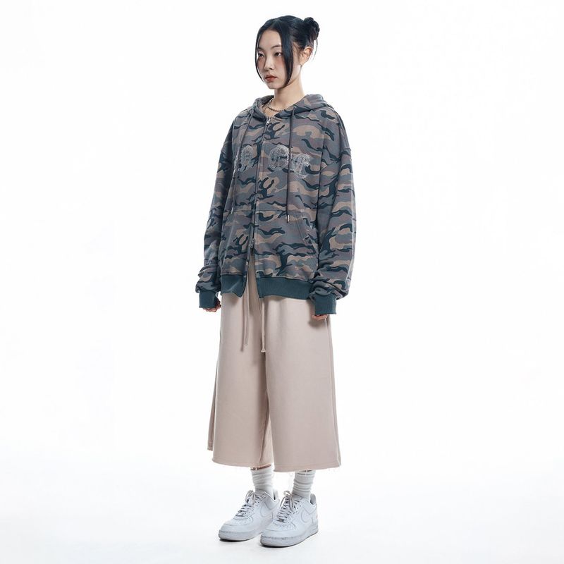Rhinestone Camo Hoodie - BEIGE