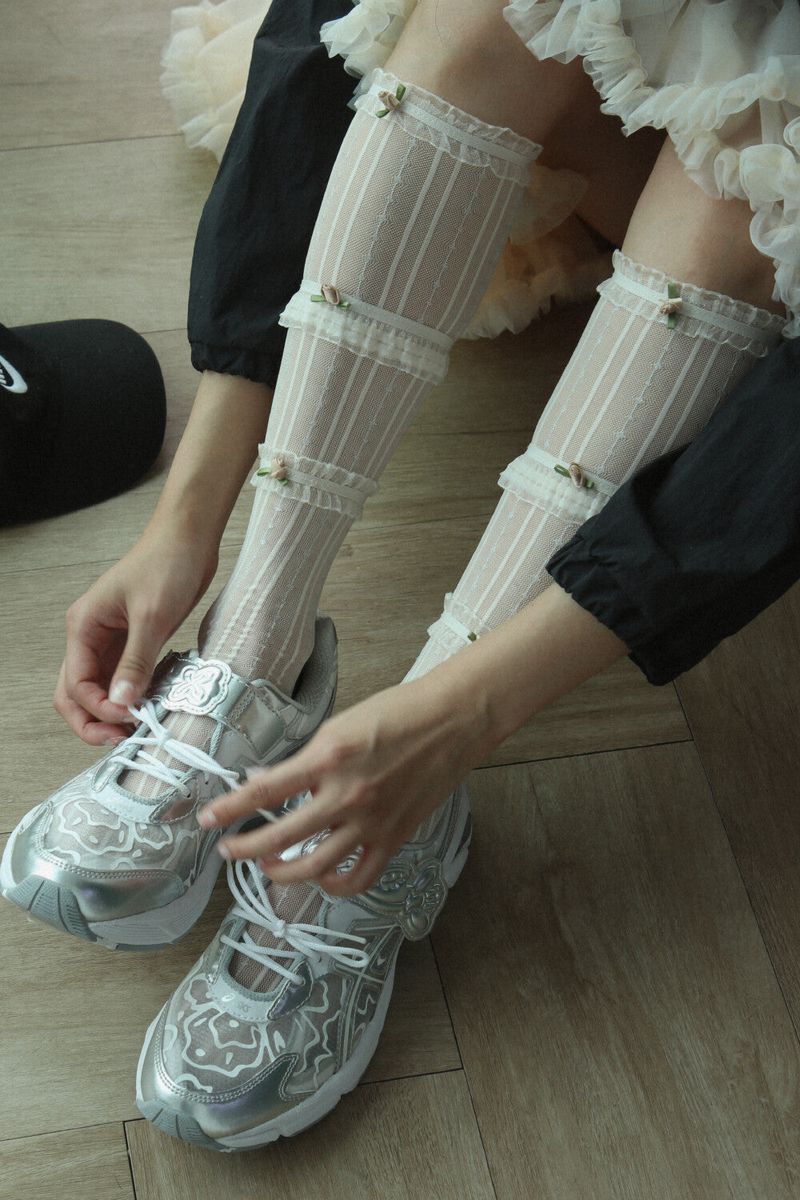 mini flower half stockings (beige)
