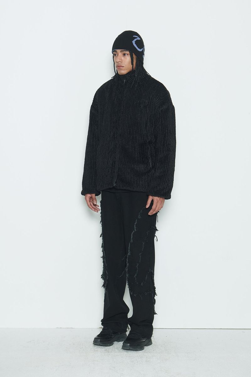 Black Stripe Sherpa Fur Jacket