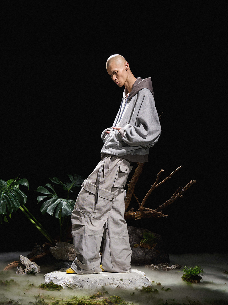 2510SWEAT_RELABEL 24AW Bug-Owned Forms Various Materials Bat Sleeve Zip Knit Sweatshirt