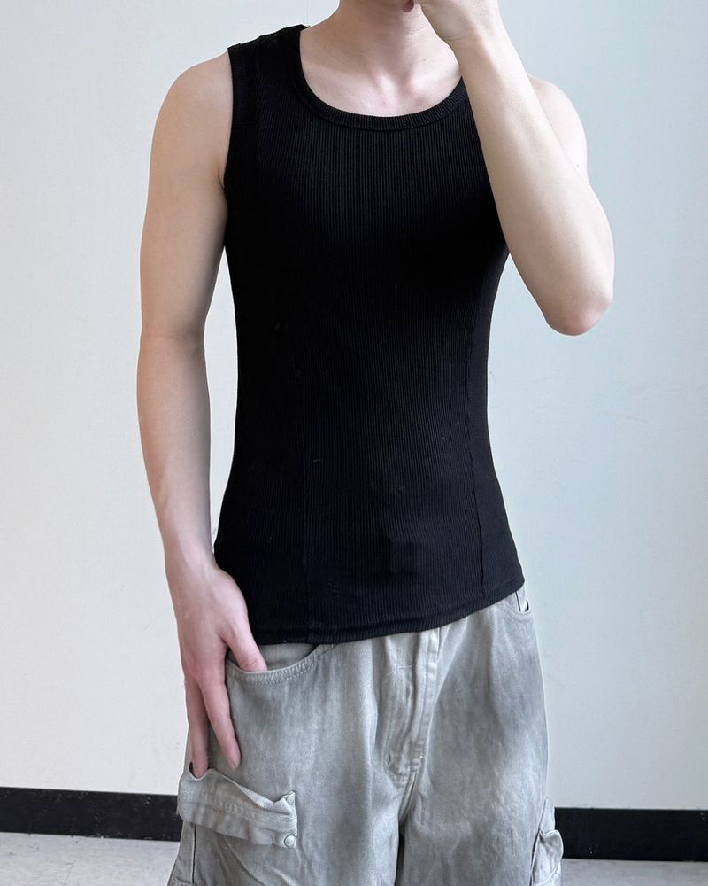 Cutting Line Ribbed Sleeveless Top