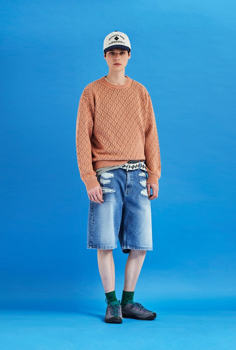 MESH ARGYLE KNIT / SALMON