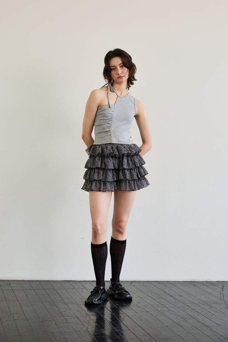 BEBE UNBALANCE SLEEVELESS TOP / GRAY