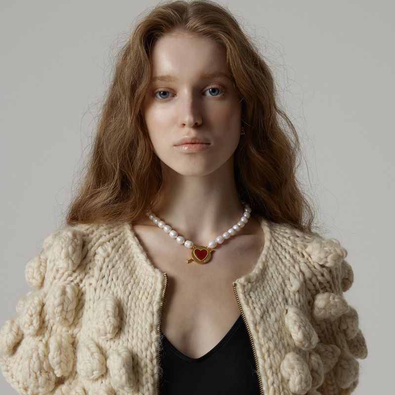 Cupid Heart Pearl Necklace_Gold